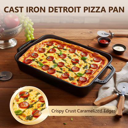Cast Iron Detroit Style Pizza Pan, 9x13 Inch Deep Dish Pizza Pan