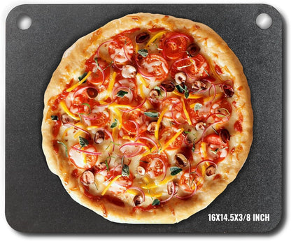 VEVOR Pizza Steel, 16" x 14.5" x 3/8" Pizza Steel Plate for Oven, Pre-Seasoned Carbon Steel Pizza Baking Stone with 20X Higher Conductivity, Heavy Duty Pizza Pan for Outdoor Grill, Indoor Oven