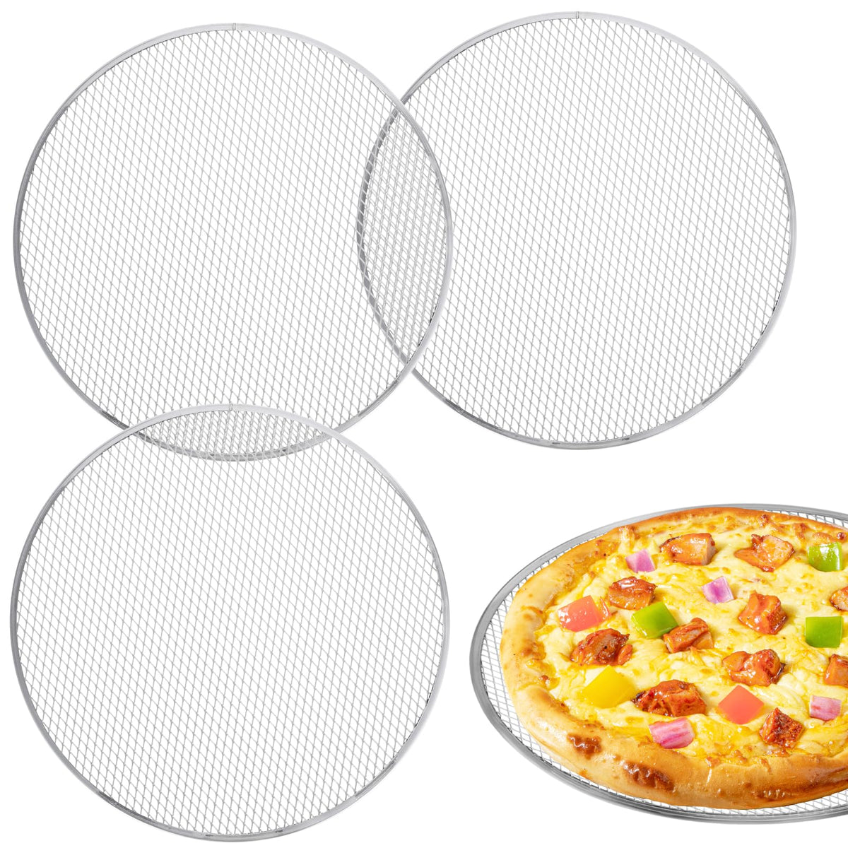 3 Pcs Pizza Screen, 14 Inch Pizza Pan for Oven, Nonstick Pizza Tray for Oven, Dishwasher Safe(3 PCS 14 inch)