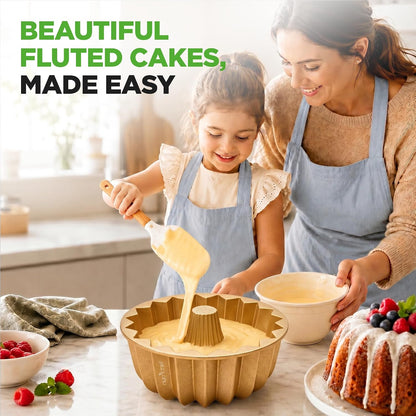 NutriChef Cake Pan - 10 Cups Die Cast Fluted Aluminum Cake Mold, Nonstick for Easy Release and Even Bake, Durable Design, Ideal for Desserts and Casseroles