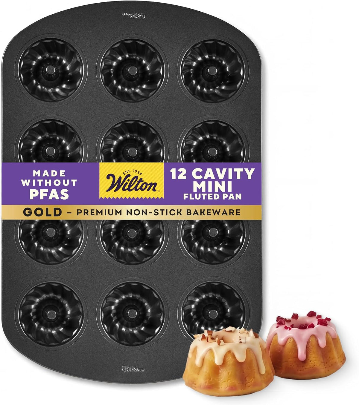 Wilton Gold Non-Stick Mini Fluted Tube Pan, Made Without PFAS, 12-Cavity