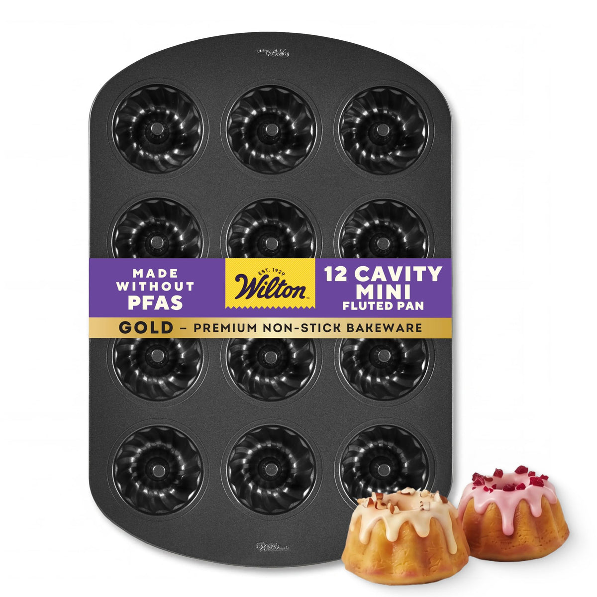 Wilton Gold Non-Stick Mini Fluted Tube Pan, Made Without PFAS, 12-Cavity