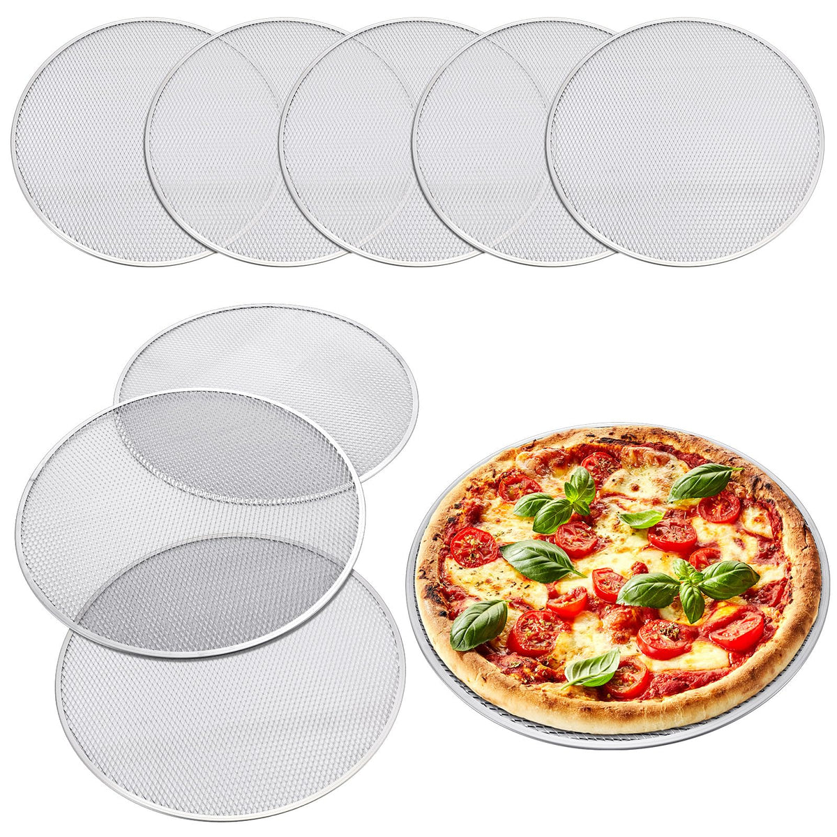 Nuogo 5 Pcs 14 Inch Aluminum Mesh Pizza Screens with Holes, Round Nonstick