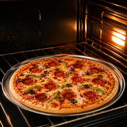 P&P CHEF 15.75 In Stainless Steel Pizza Pan, Set of 2, For Baking & Serving
