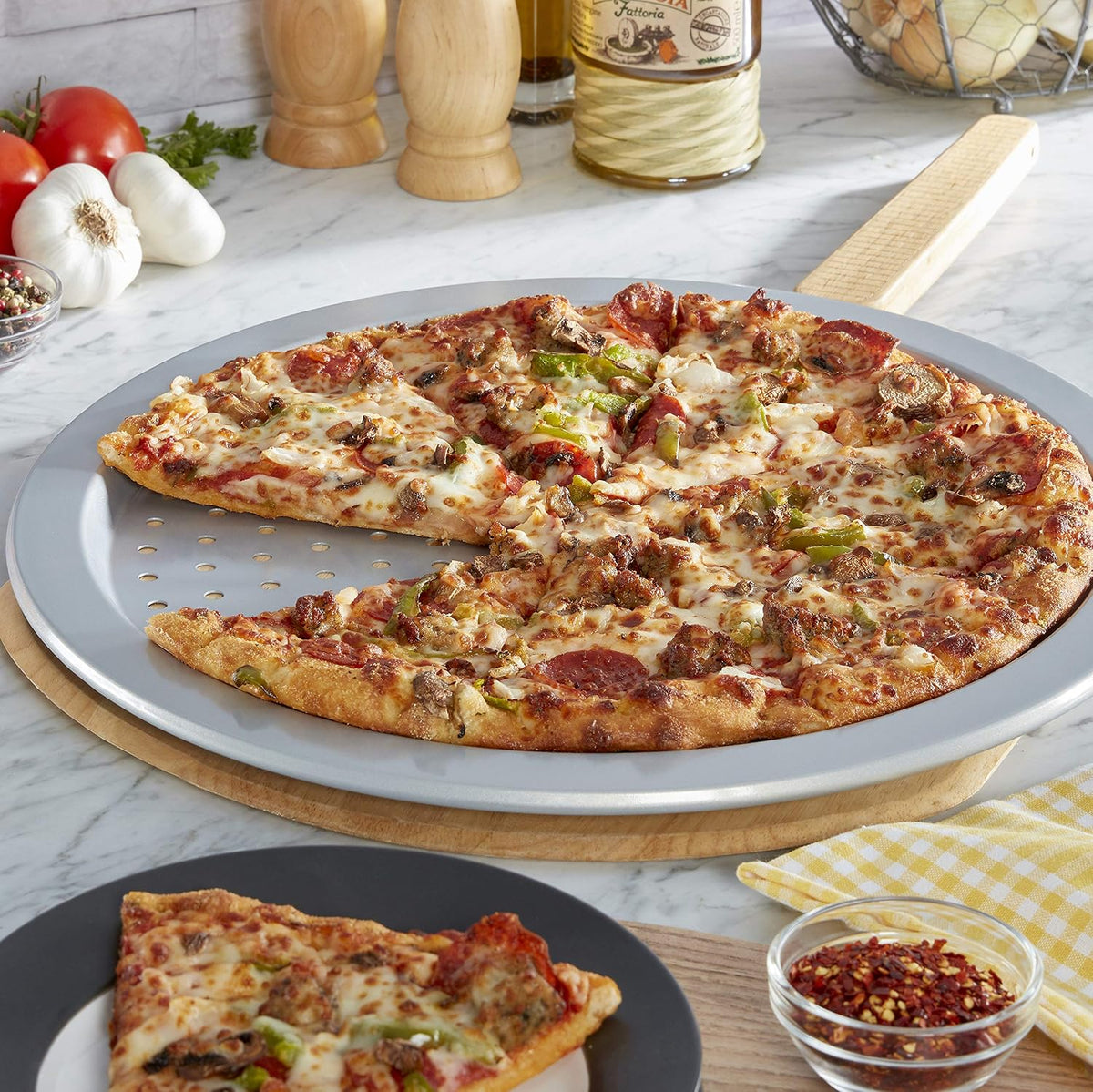 KitchenAid Nonstick Aluminized Steel Pizza Crisper, 14-Inch, Silver