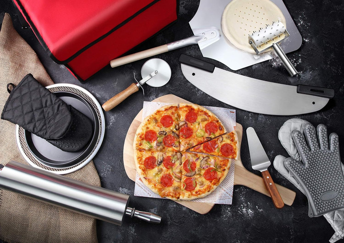 New Star Foodservice Restaurant-Grade Aluminum Pizza Pan/Tray with Wide Rim, 16 Inch, Pack of 6