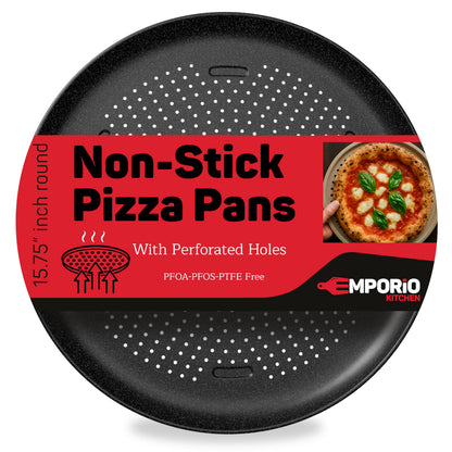 Emporio Kitchen Non-Stick Pizza Pan 1 Pack – 16 Inch Round Carbon Steel Pizza Tray with Perforated Holes, PFOAPFOSPTFE-Free, Dishwasher & Oven Safe Up To 450°F, Durable Nonstick Silver Coating