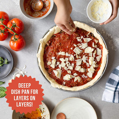Chef Pomodoro Chicago Deep Dish Pizza Pan, 12 Inch Hard Anodized Aluminum