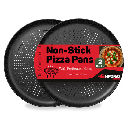 Emporio Kitchen Non-Stick Pizza Pan 1 Pack – 16 Inch Round Carbon Steel Pizza Tray with Perforated Holes, PFOAPFOSPTFE-Free, Dishwasher & Oven Safe Up To 450°F, Durable Nonstick Silver Coating