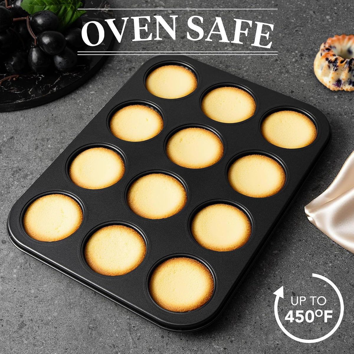 Tiawudi Mini Fluted Tube Cake Pan, 12 Cavity Baking Pan, Non-stick Baking Mold for Cupcakes, Donuts, Cornbread, Brownies, Jellies, Set of 2