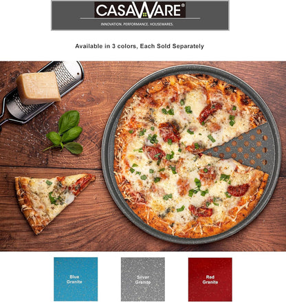 casaWare Perforated Pizza Pan 12-inch, Ceramic Coated NonStick (Silver Granite)