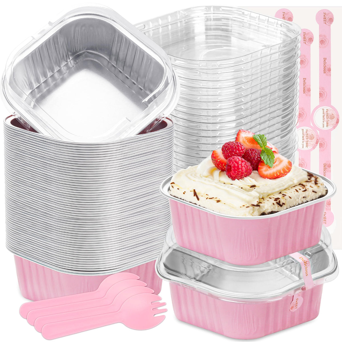 Halloween Mini Cake Pans with Lids, Pink 60 Pack for Bake Sales