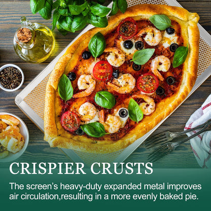 Pizza Screen 11 x 16 Inch 2 Pack Rectangular Aluminum Pizza Pan Restaurant-Grade Flatbread Screen Pizza Crisper Pan,Oven-Safe