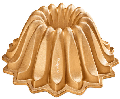 NutriChef Cake Pan - 10 Cups Die Cast Fluted Aluminum Cake Mold, Nonstick for Easy Release and Even Bake, Durable Design, Ideal for Desserts and Casseroles