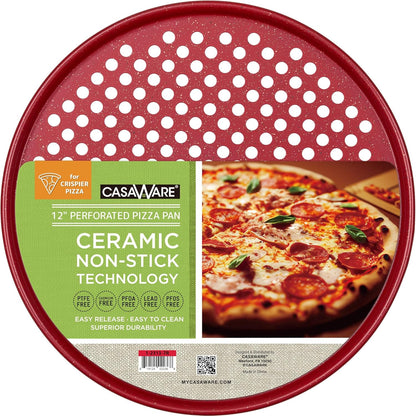 casaWare Perforated Pizza Pan 12-inch, Ceramic Coated NonStick (Silver Granite)