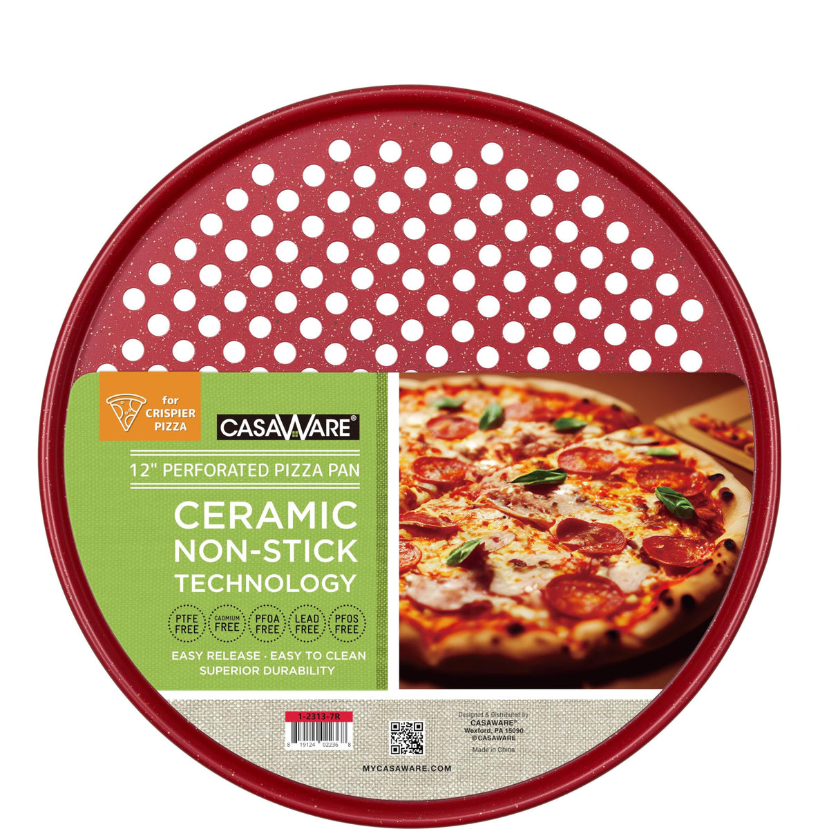 casaWare Perforated Pizza Pan 12-inch, Ceramic Coated NonStick (Silver Granite)