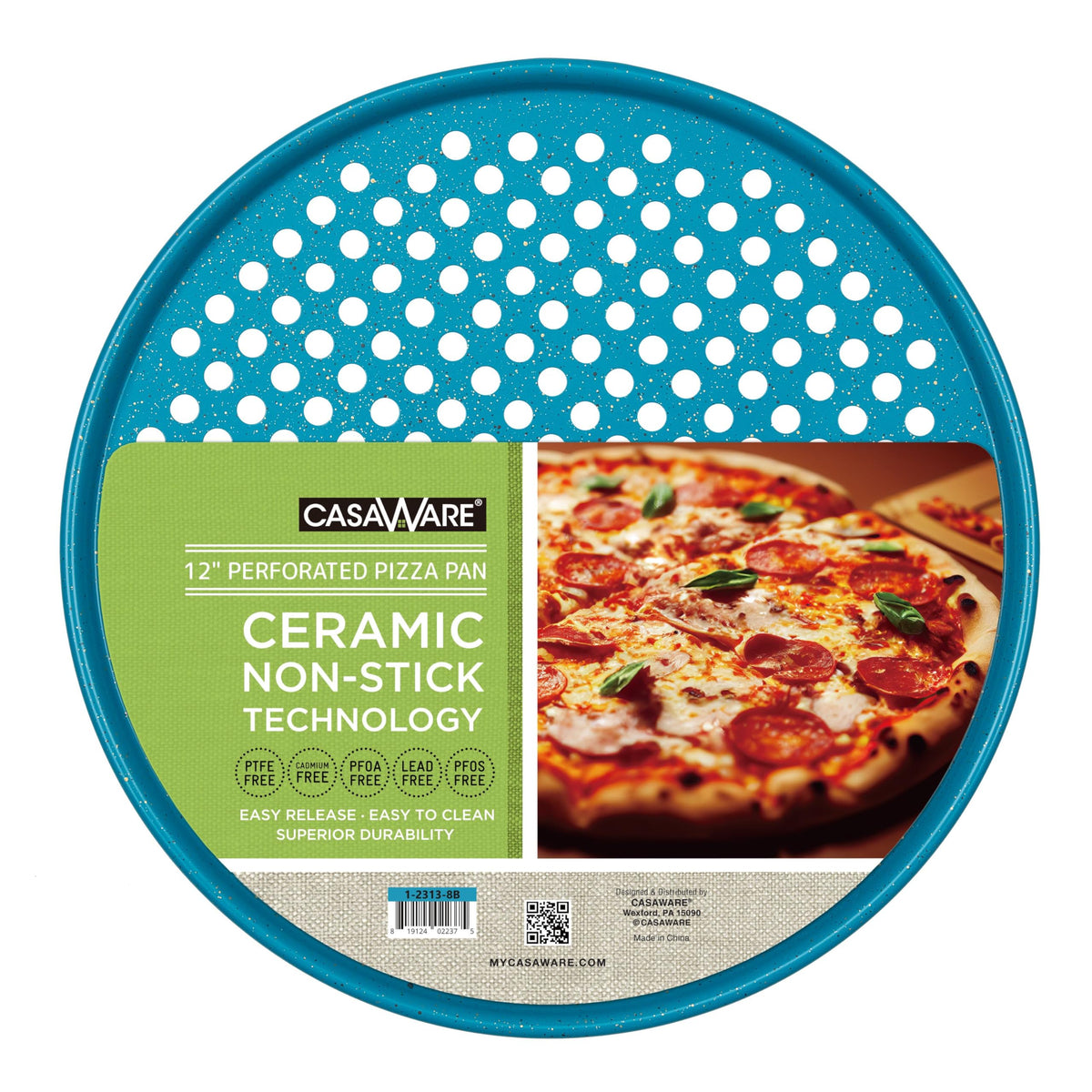 casaWare Perforated Pizza Pan 12-inch, Ceramic Coated NonStick (Silver Granite)