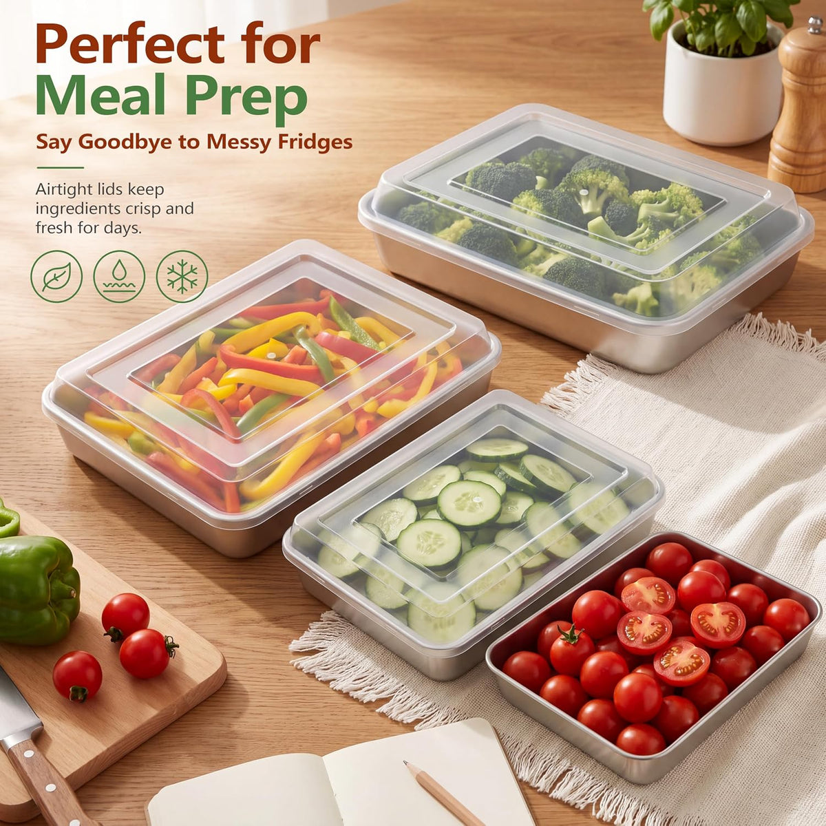 E-far Stainless Steel Baking Pan with Lid, 12⅓ x 9¾ x 2 Inch for Cake