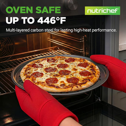 NutriChef 12.8 Inch Nonstick Pizza Pan for Oven - Carbon Steel Pizza Baking Tray with Airflow Holes - Premium Bakeware for Fresh & Frozen Pizza, Dishwasher Safe - Gray