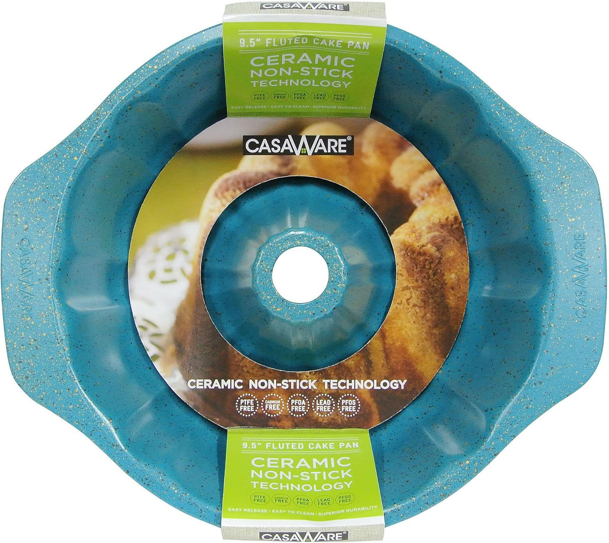 casaWare Fluted Cake Pan 9.5-inch (10-Cup) Ceramic Coated NonStick (Blue Granite)