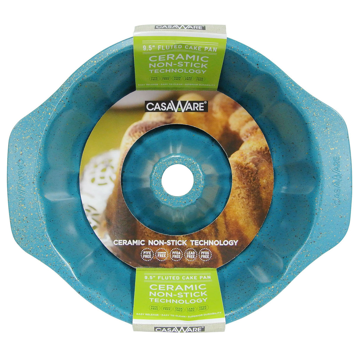 casaWare Fluted Cake Pan 9.5-inch (10-Cup) Ceramic Coated NonStick (Blue Granite)