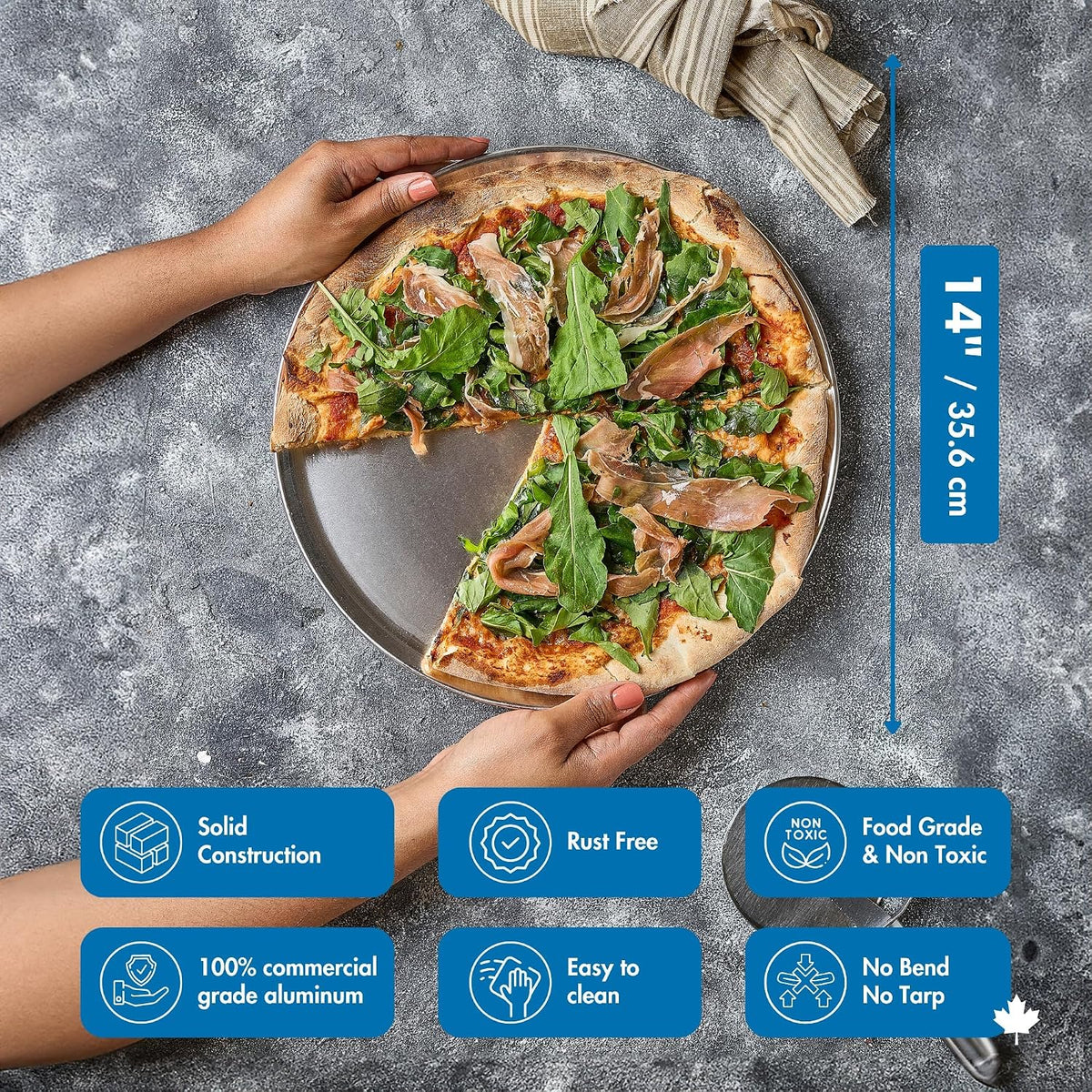 Norjac 14 Inch Pizza Pan, 6 Pack, Round Aluminum Pans, Baking Tray for Oven, Rust-Free, Durable & Long Lasting